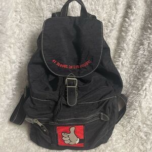 Vintage Disney Mickey Mouse Nylon Black Backpack antique tone hardwares..